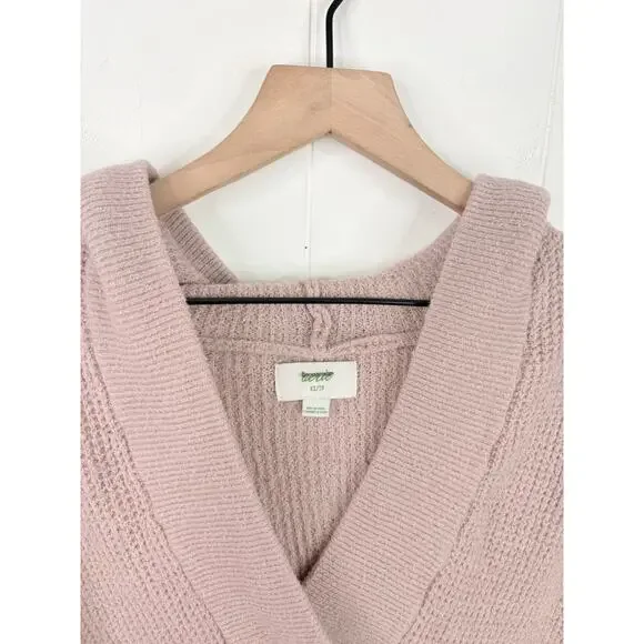 ‼️3/$30‼️ Aerie Taupe Oversized Hoodie Sweater XS V Neck Knit - Picture 10 of 10